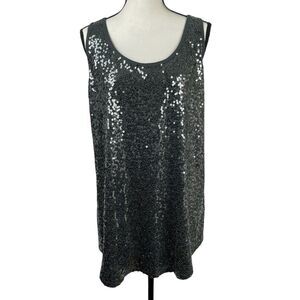 Lane Bryant Women's Sequin Tank Top 22/24 Gray Scoop Neck Racerback Sleeveless‎